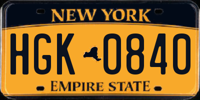 NY license plate HGK0840