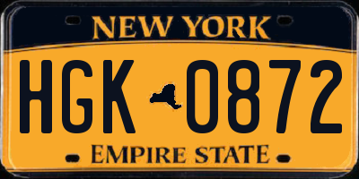 NY license plate HGK0872