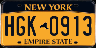 NY license plate HGK0913