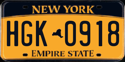 NY license plate HGK0918