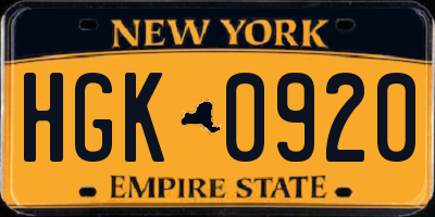 NY license plate HGK0920