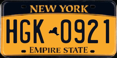 NY license plate HGK0921