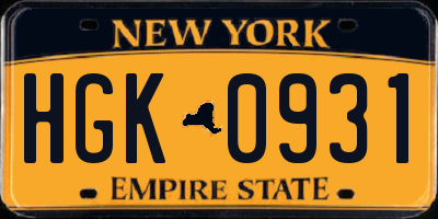 NY license plate HGK0931