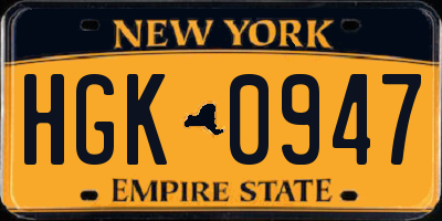 NY license plate HGK0947