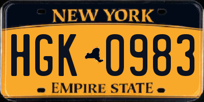 NY license plate HGK0983