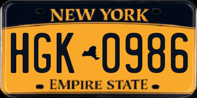 NY license plate HGK0986