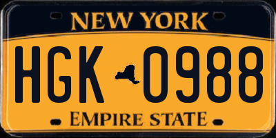 NY license plate HGK0988