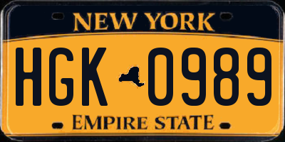 NY license plate HGK0989