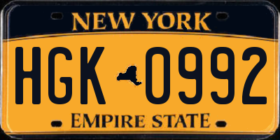 NY license plate HGK0992