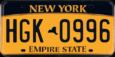 NY license plate HGK0996