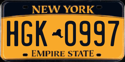 NY license plate HGK0997