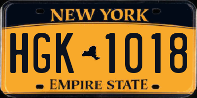 NY license plate HGK1018