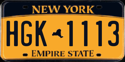 NY license plate HGK1113
