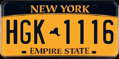 NY license plate HGK1116