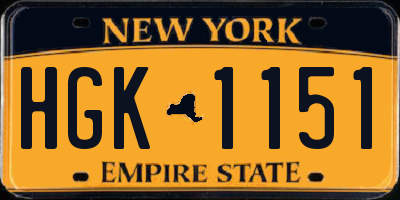 NY license plate HGK1151