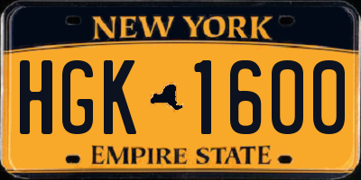 NY license plate HGK1600