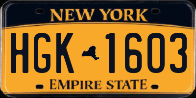 NY license plate HGK1603