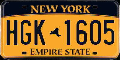 NY license plate HGK1605