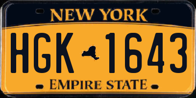 NY license plate HGK1643