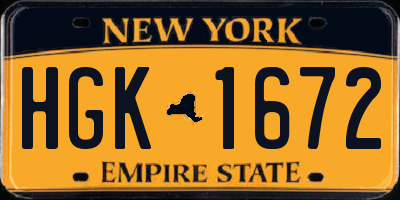 NY license plate HGK1672