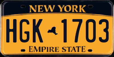 NY license plate HGK1703