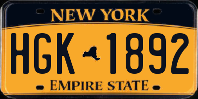 NY license plate HGK1892