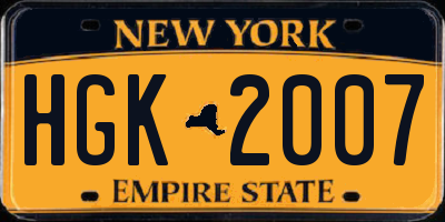 NY license plate HGK2007