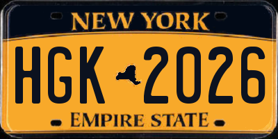 NY license plate HGK2026