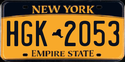 NY license plate HGK2053