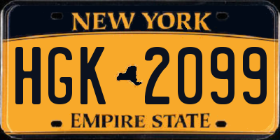 NY license plate HGK2099