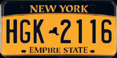 NY license plate HGK2116