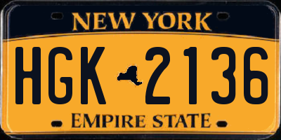 NY license plate HGK2136