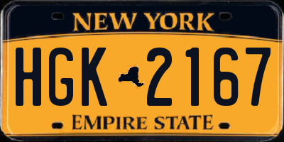 NY license plate HGK2167