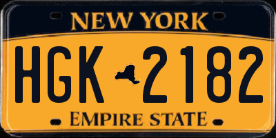 NY license plate HGK2182