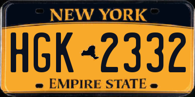 NY license plate HGK2332