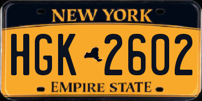 NY license plate HGK2602