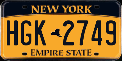 NY license plate HGK2749