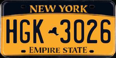 NY license plate HGK3026