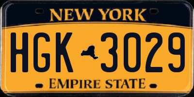 NY license plate HGK3029