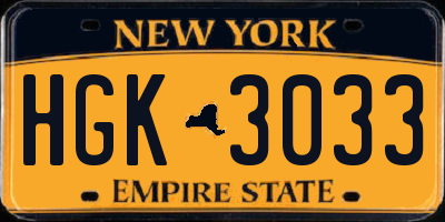 NY license plate HGK3033