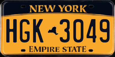 NY license plate HGK3049