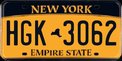 NY license plate HGK3062