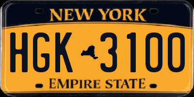 NY license plate HGK3100