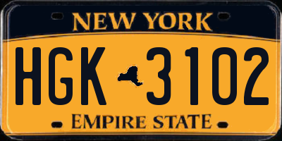 NY license plate HGK3102