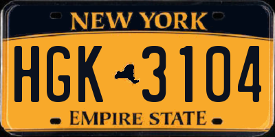 NY license plate HGK3104