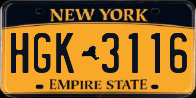 NY license plate HGK3116