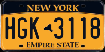 NY license plate HGK3118