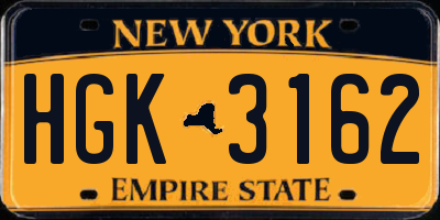 NY license plate HGK3162