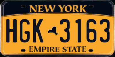 NY license plate HGK3163
