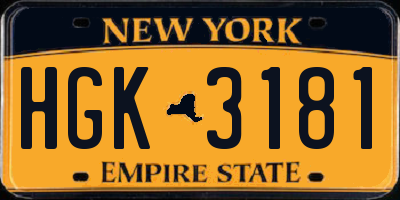 NY license plate HGK3181